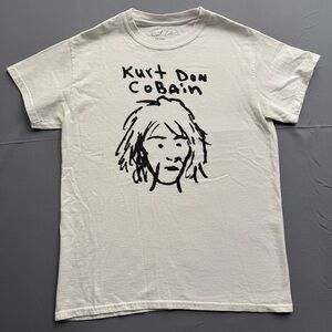Nirvana Kurt Don Cobain Small White Graphic T-Shirt 100% Cotton